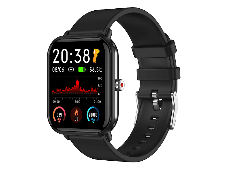 SYNTEK Smart Watch Herzfrequenz Blutdruck Körpertemperatur Multifunktion Sport Telefon Musik Sportarmband Smartwatch Silikon, Schwarz