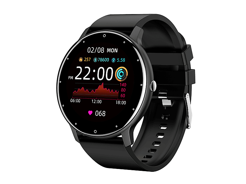 SYNTEK Smart Watch Schwarz Herzfrequenz Blutdruck Übung Damen und Herren Uhr Smartwatch Silikon, 190 mm, Schwarz