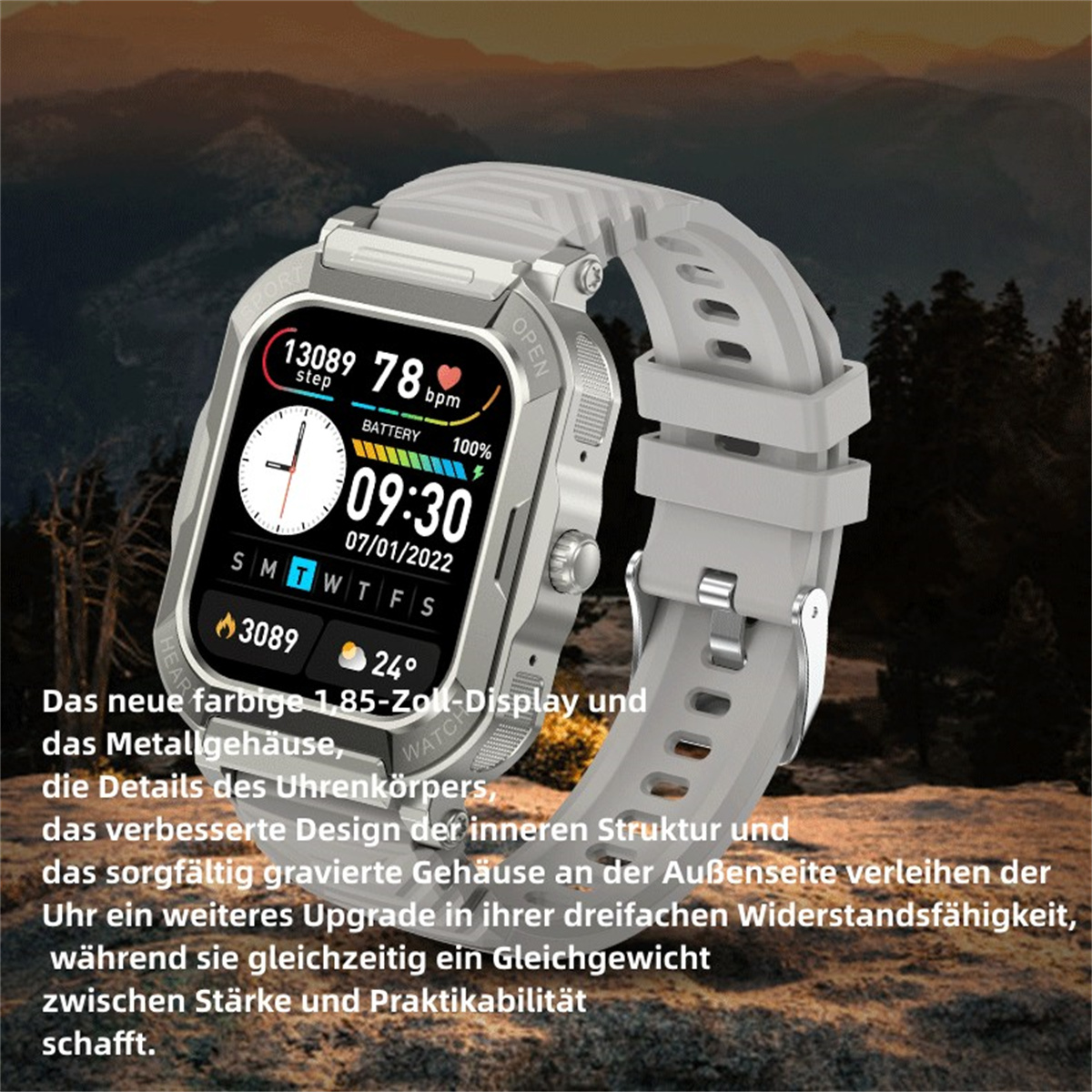 SYNTEK Smart Watch Schwarz Bluetooth Outdoor Schwarz Herzfrequenz Silikon, Blutsauerstoff Smartwatch Zinklegierung Talk Sport