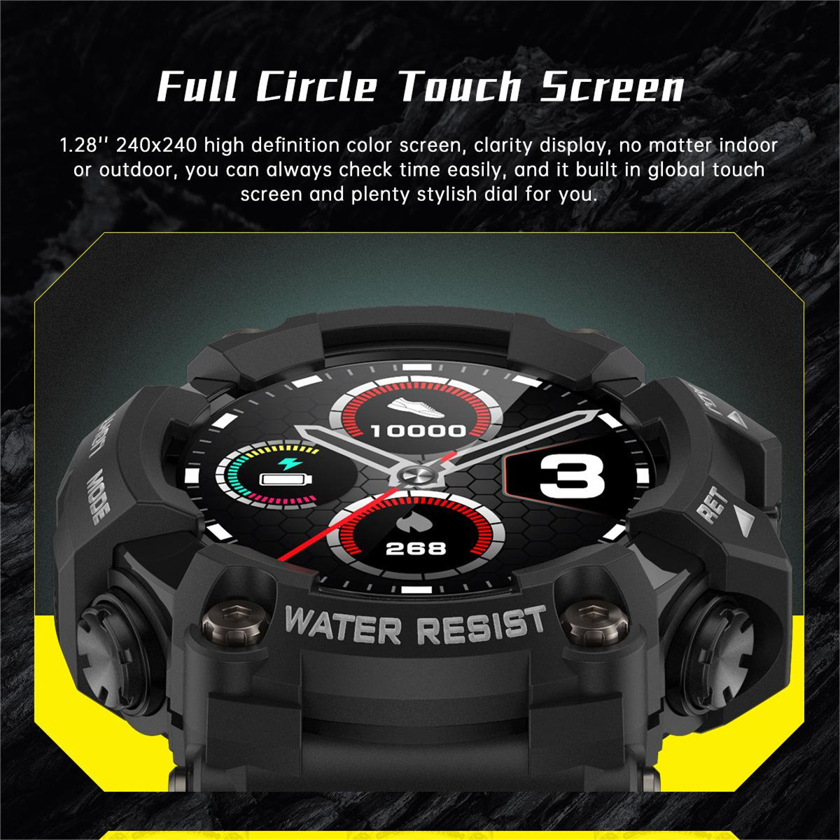 SYNTEK Smart Watch Schwarz Outdoor Sport PU, Sport Mehrere Schwarz Modi Wasserdicht Smartwatch