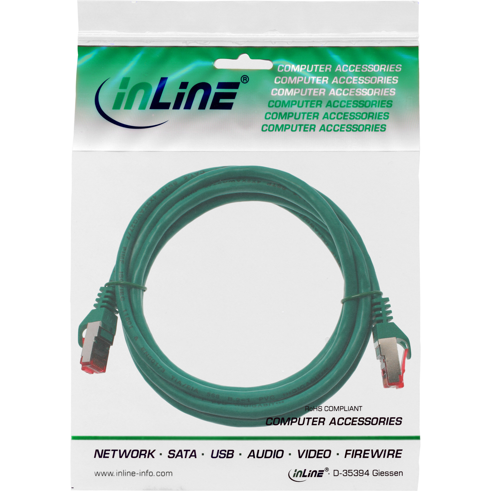 Patchkabel, 1 m Patchkabel, InLine® Kupfer, grün,, (PiMf), INLINE Cat.6, PVC, 250MHz, S/FTP