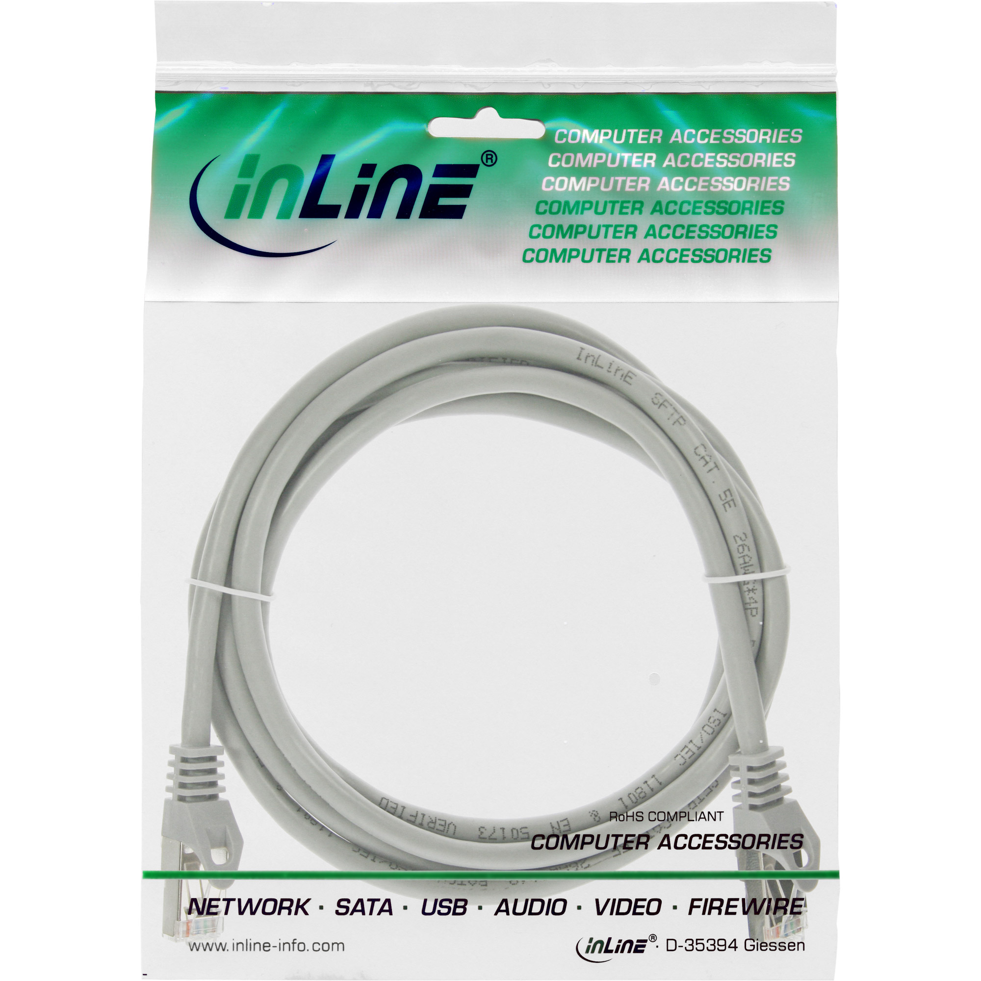 Patchkabel, Cat.5e, Patchkabel INLINE SF/UTP, InLine® grau, 2 Patchkabel, Kabel Cat.5e, 2m m