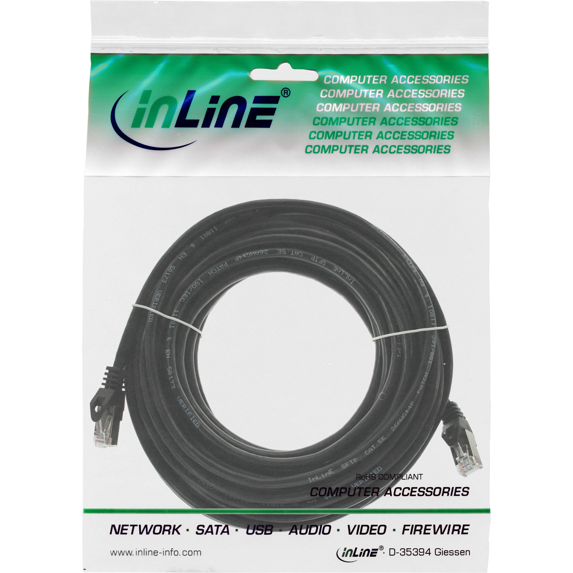 INLINE InLine® Patchkabel, SF/UTP, Cat.5e, schwarz, 5 Patchkabel, 5m m Kabel Patchkabel