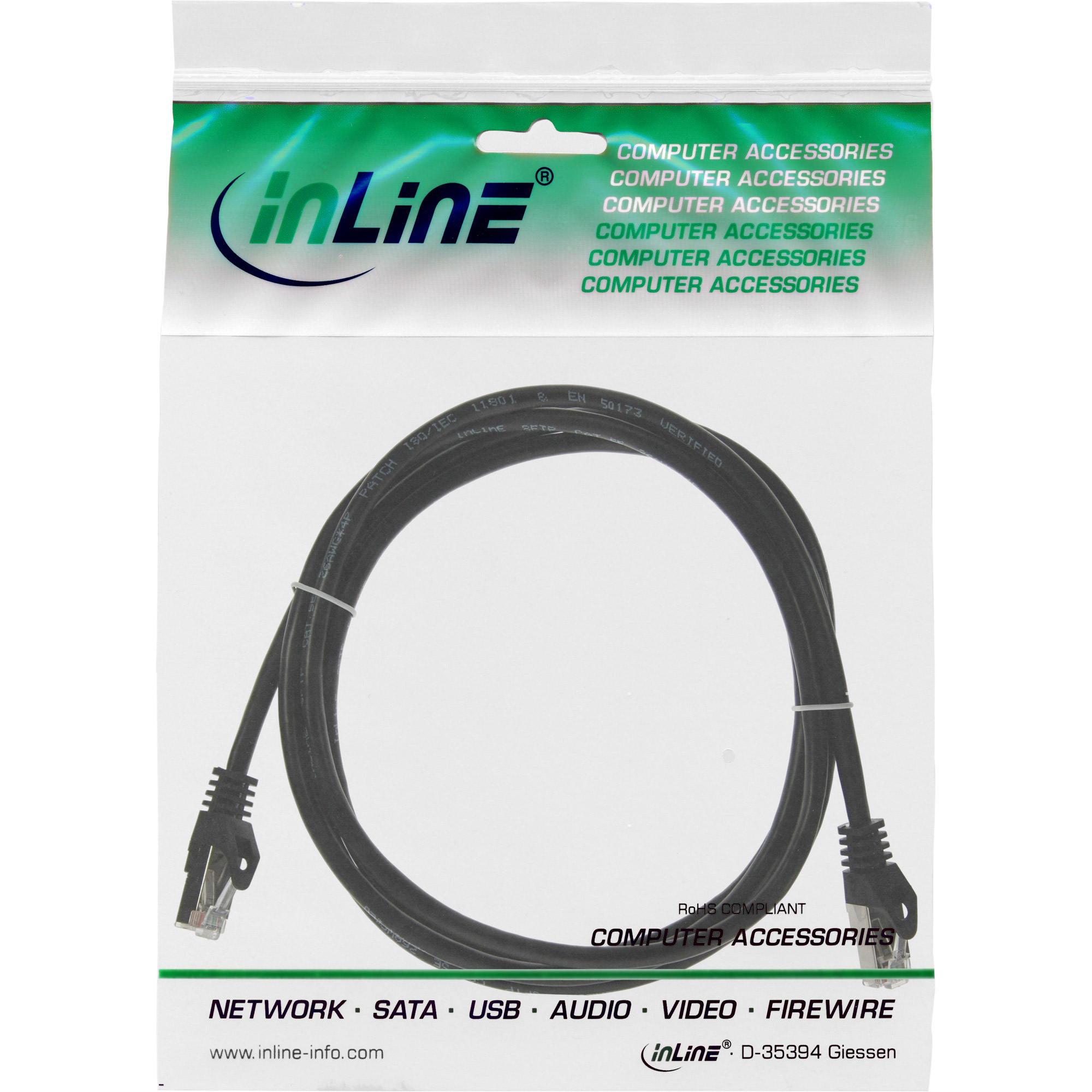 INLINE InLine® Patchkabel, m SF/UTP, Patchkabel, Cat.5e, Patchkabel, schwarz, Kabel 1m 1