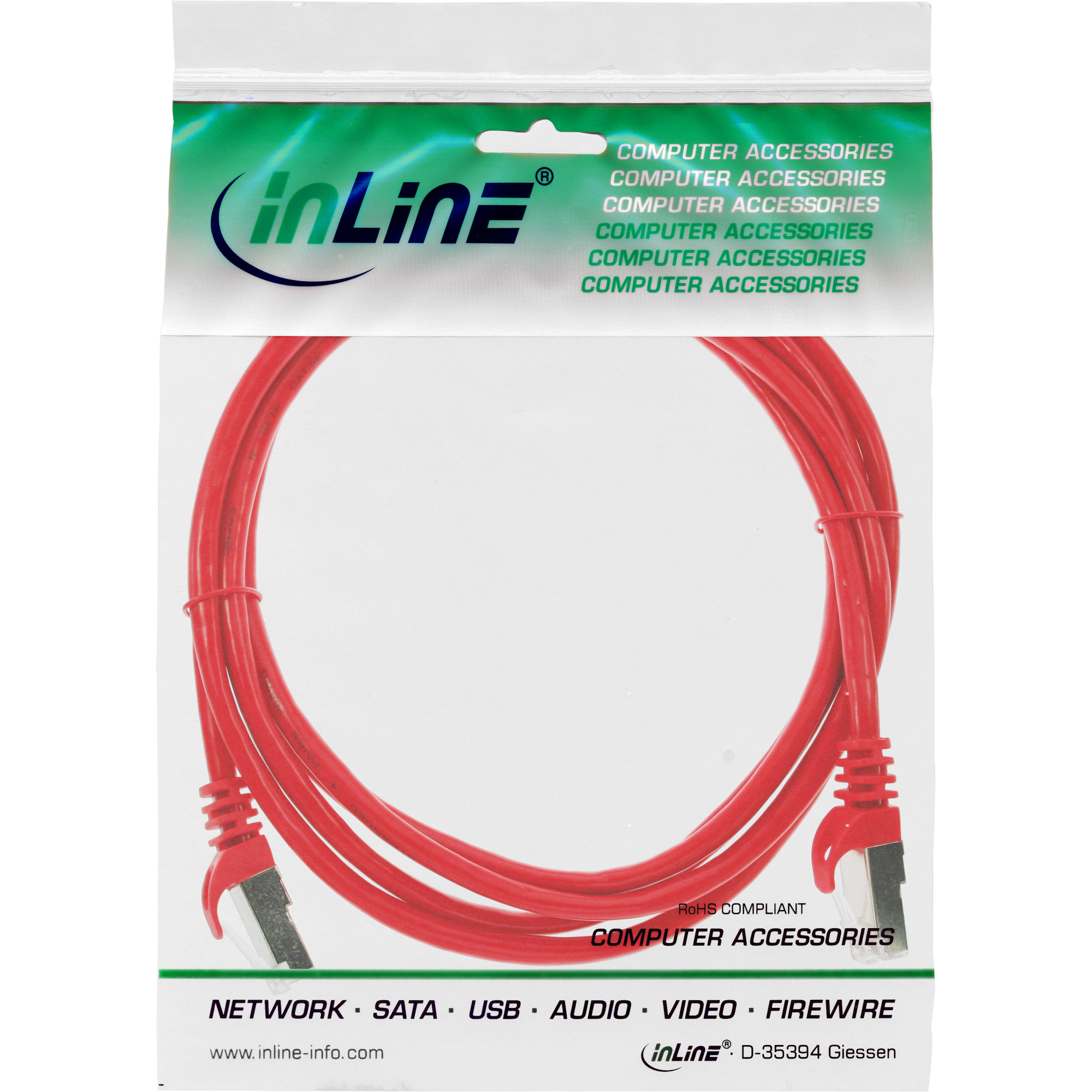 INLINE InLine® Patchkabel, SF/UTP, Cat.5e, 2 Patchkabel Kabel m 2m Cat.5e, rot, Patchkabel