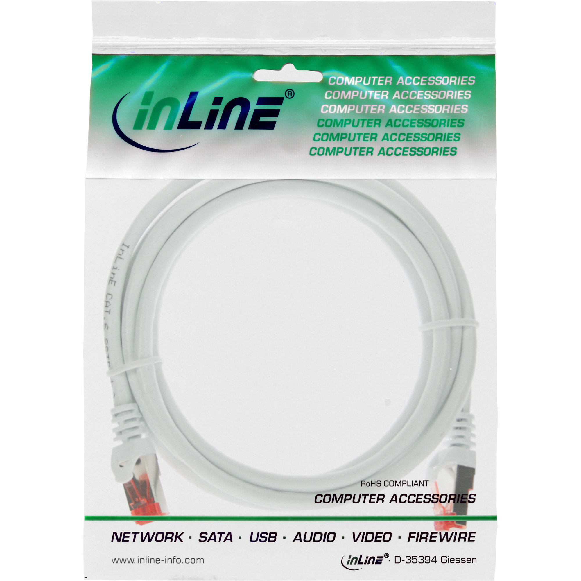 INLINE InLine® Cat.6, 250MHz, S/FTP m PVC, (PiMf), weiß, CCA, Patchkabel, Patchkabel, 3 3m