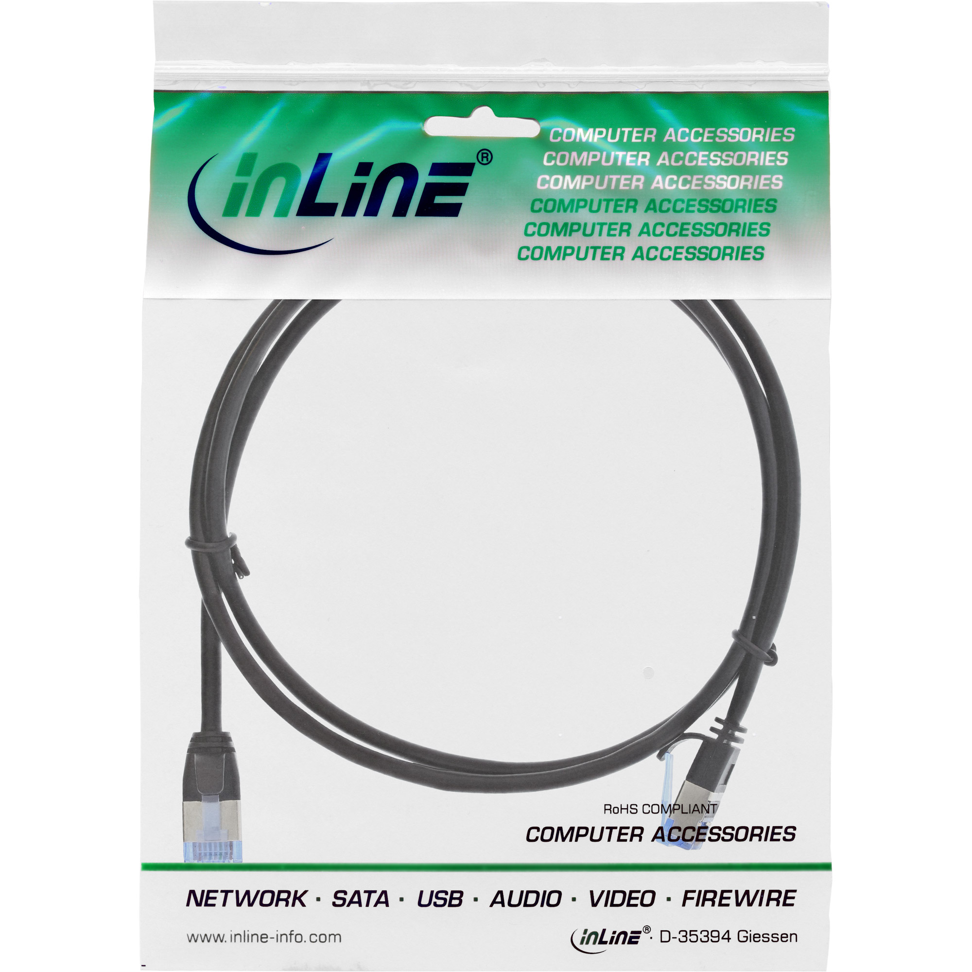 INLINE InLine® Patchkabel schwarz, Patchkabel, Kabel m 0,5m Cat.6A, U/FTP, Cat.6A, slim, 0,5