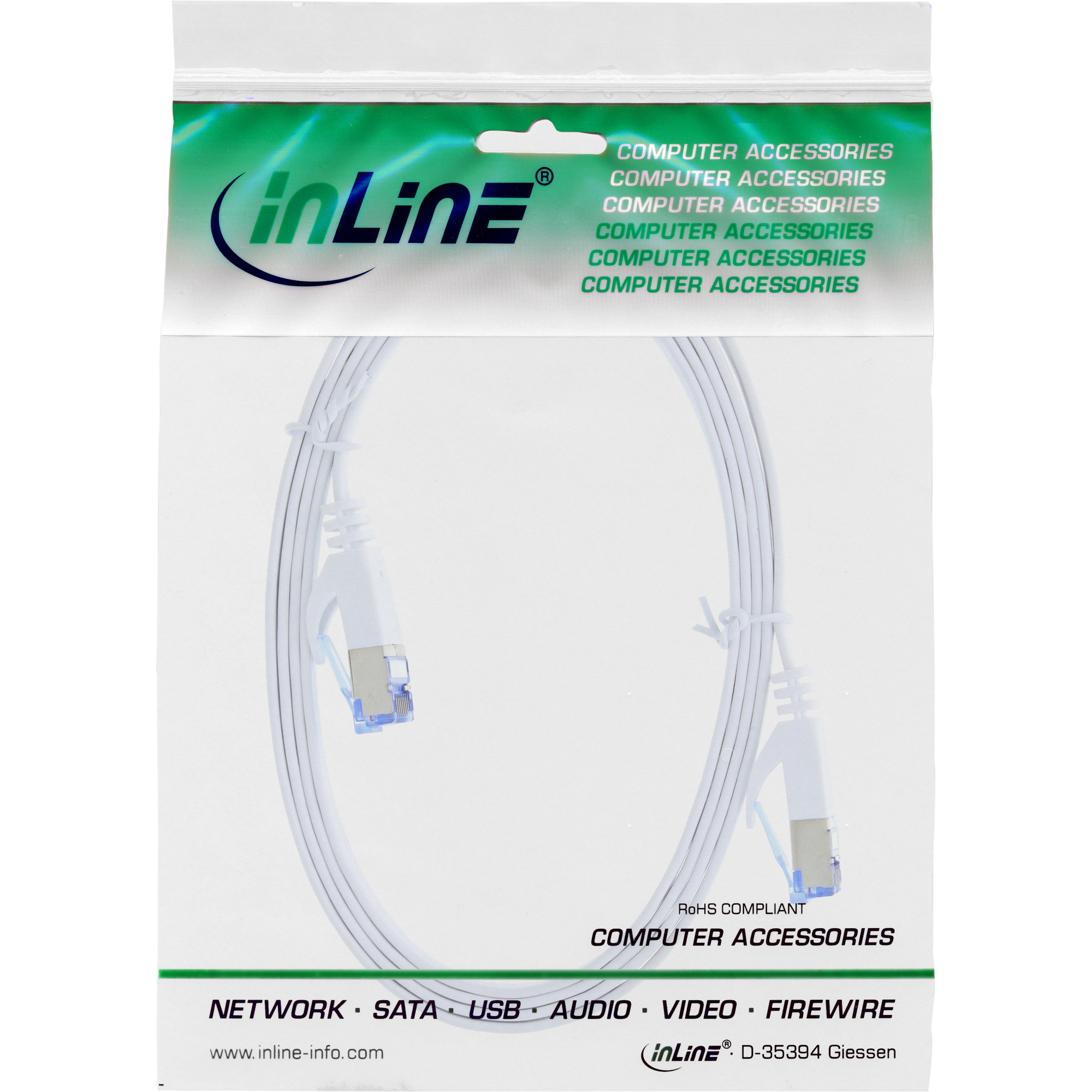 Patchkabel flach, U/FTP, Cat.6A INLINE InLine® Patchkabel, 3 Kabel weiß, 3m Cat.6A, U/FTP, m