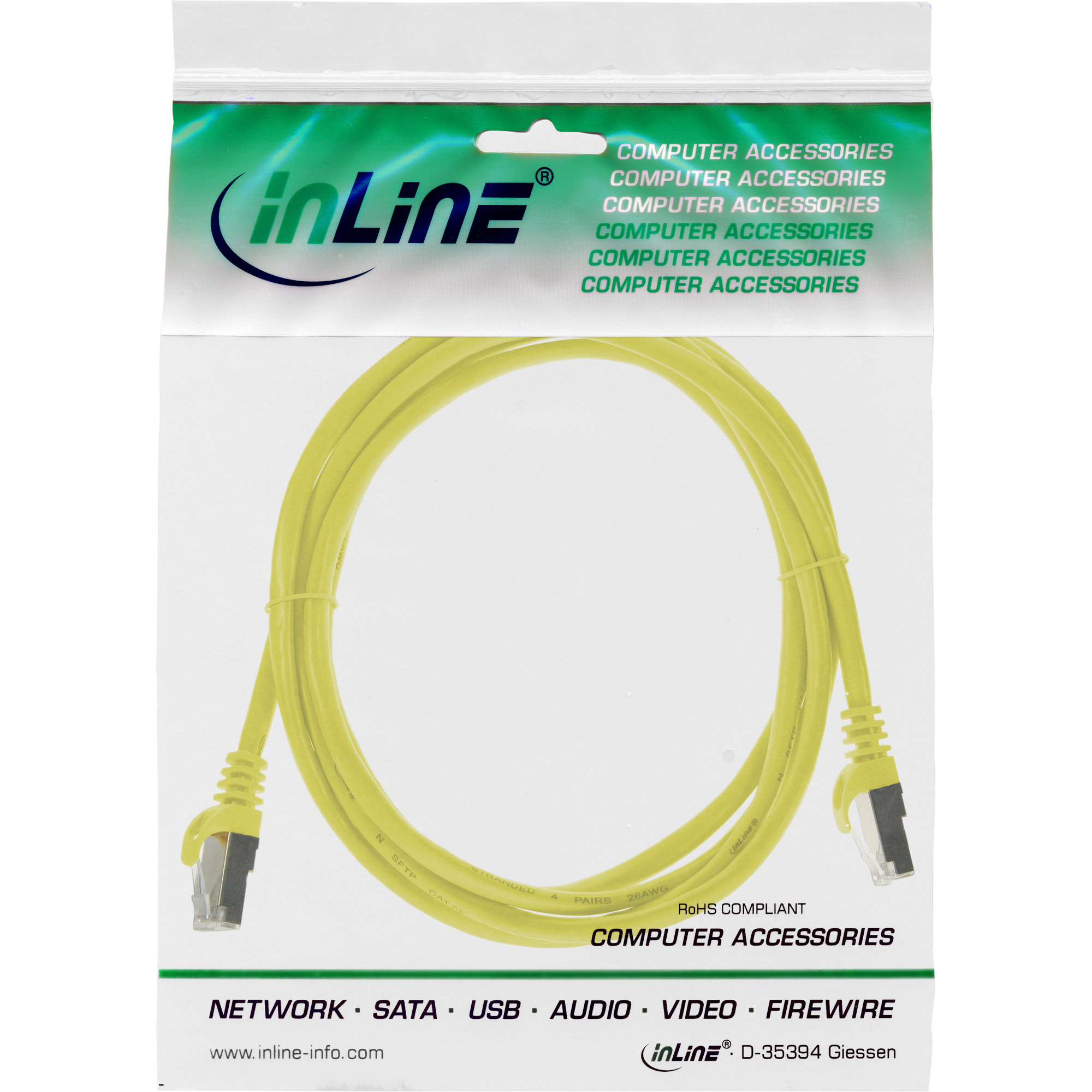 INLINE InLine® Patchkabel, Patchkabel, gelb, 0,5 SF/UTP, Cat.5e, Patchkabel, 0,5m m Kabel