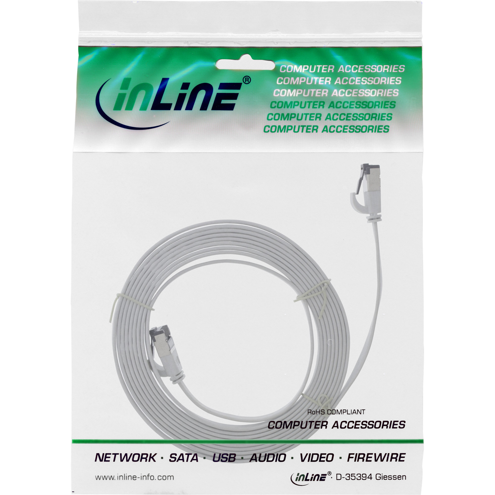INLINE InLine® Patchkabel flach, U/FTP, TPE Patchkabel, halogenfrei, 0,25 grau, 0,25m, m Cat.6A