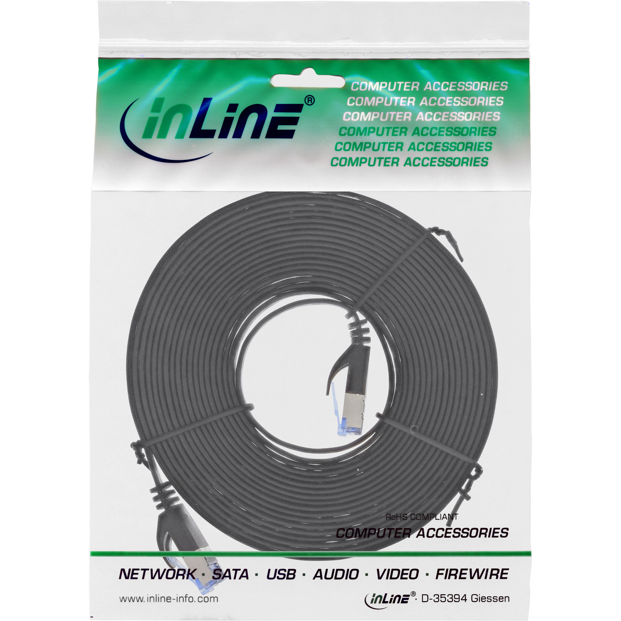 INLINE InLine® Patchkabel flach, U/FTP, m Kabel schwarz, 2m 2 Patchkabel, Cat.6A, Cat.6A