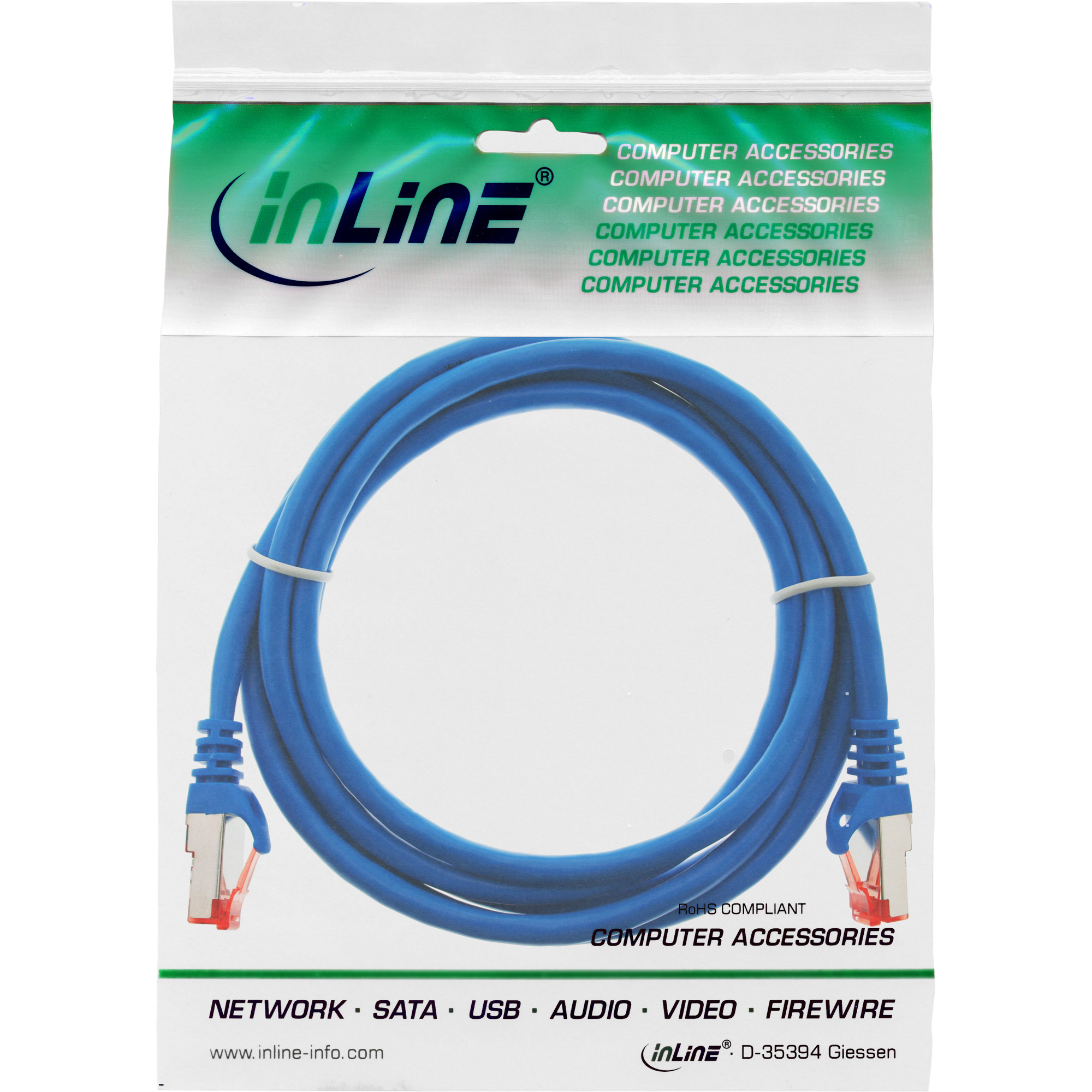 INLINE InLine® Patchkabel, (PiMf), CCA, S/FTP 3m, PVC, Cat.6, blau, Patchkabel, 3 m 250MHz