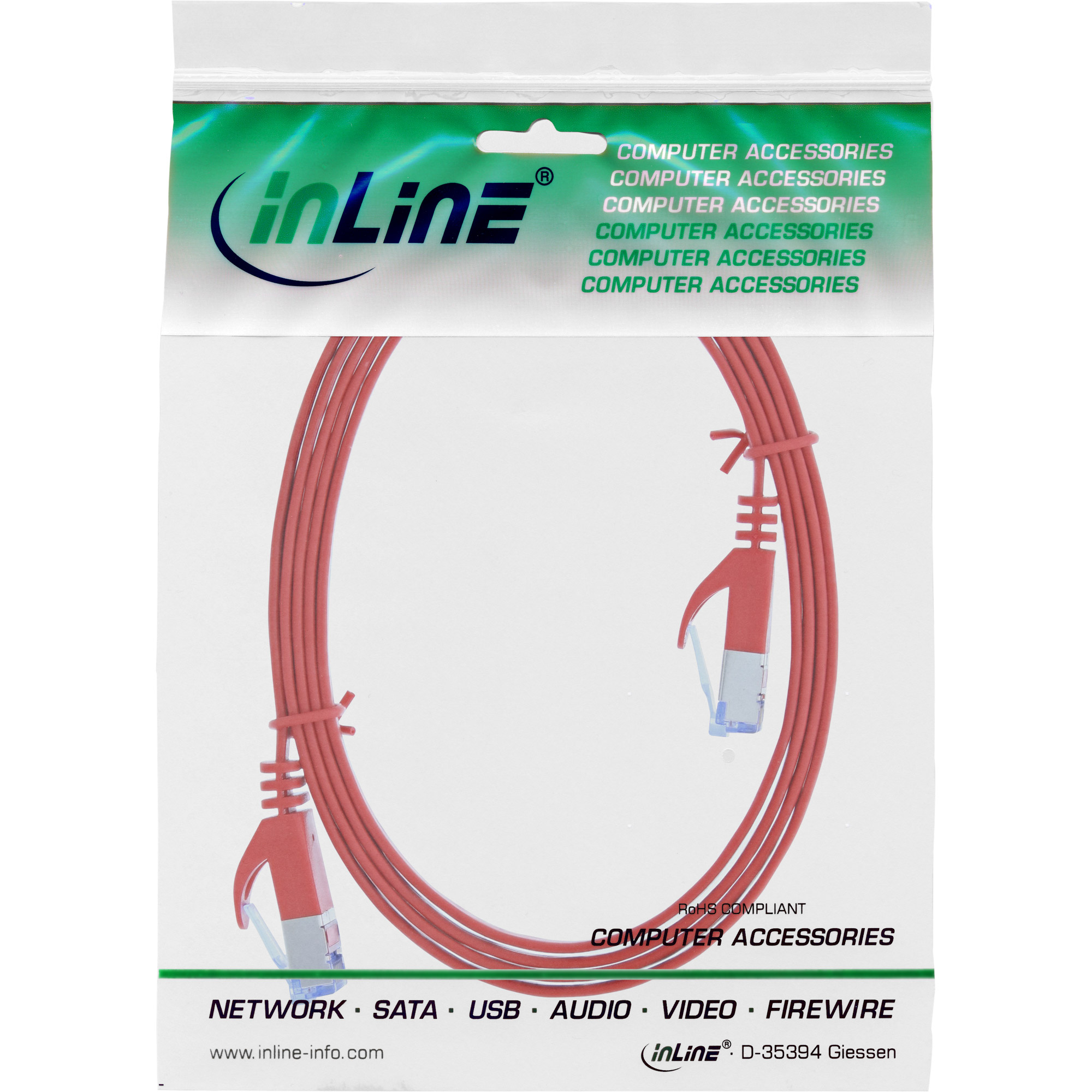 INLINE InLine® Patchkabel flach, m 1m Cat.6A U/FTP, 1 rot, Cat.6A, Kabel U/FTP, Patchkabel