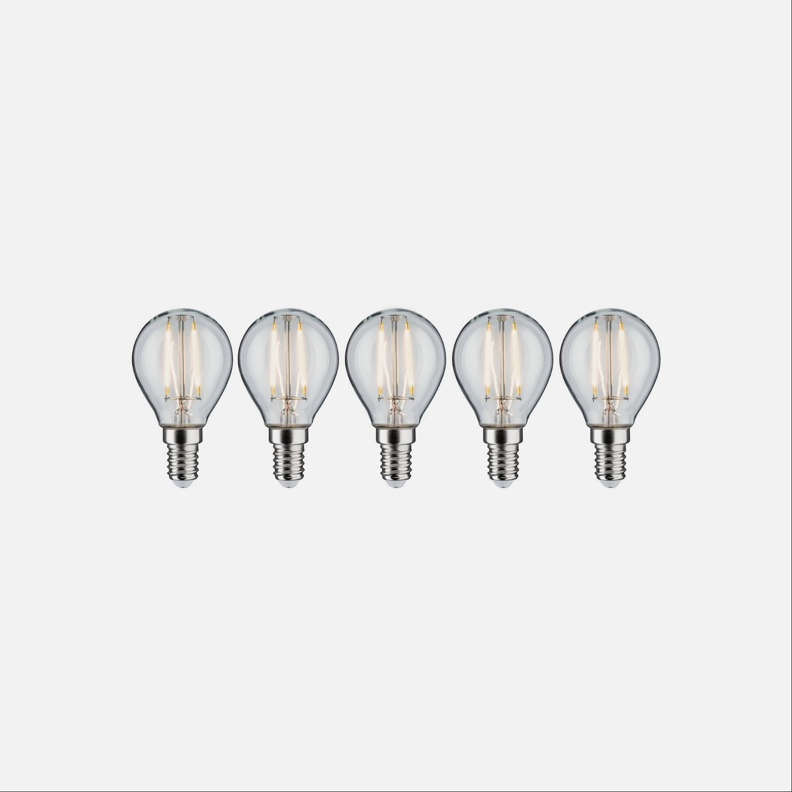 Pięć przezroczystych żarówek o stylu vintage. Mają spiralny żarnik i srebrną podstawę.