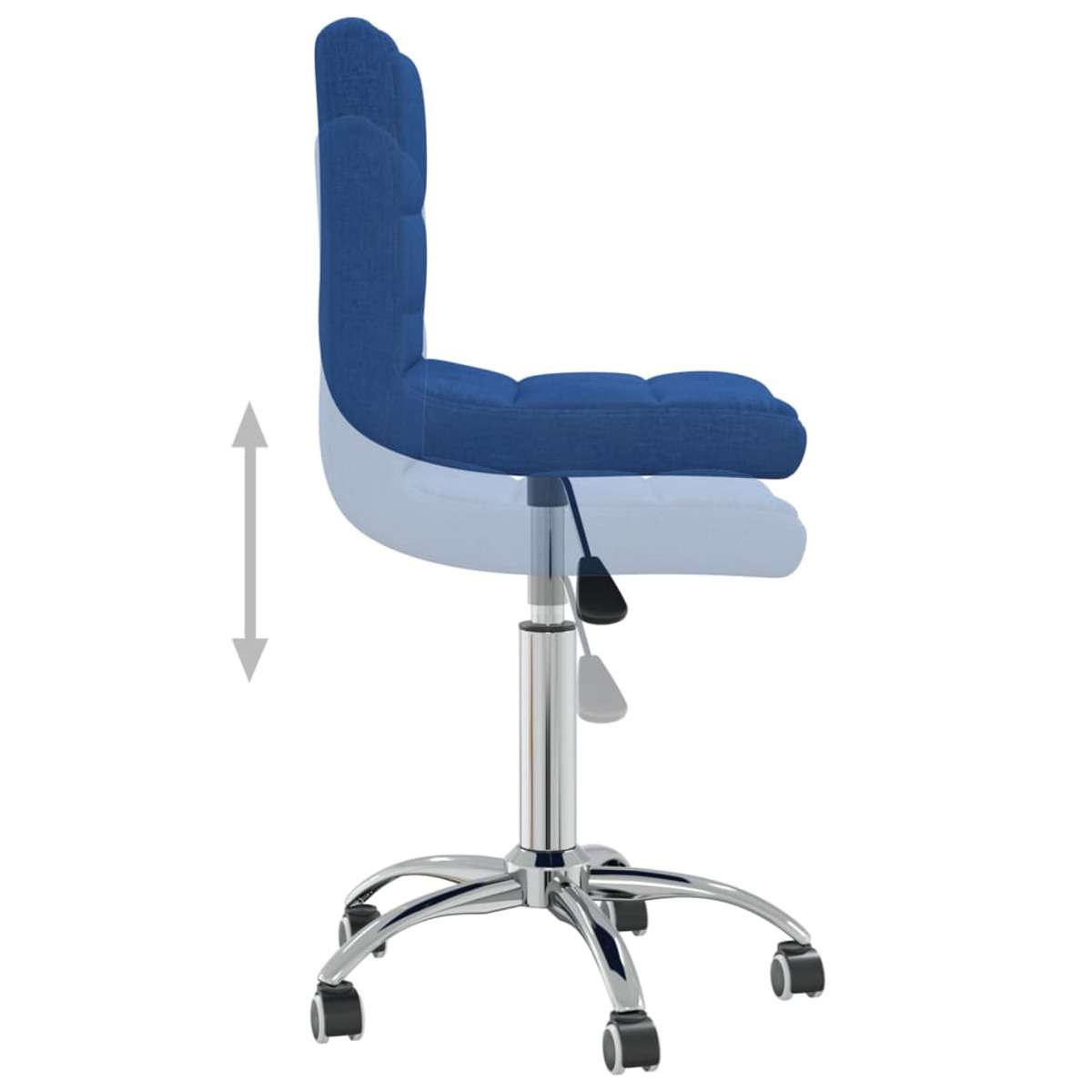 Blauer Bürostuhl mit verstellbarer Höhe. Chrombeine. Weißer Hintergrund.