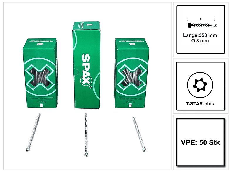 TOUGH MASTER IN.FORCE Schraube 8,0 x 350 mm Torx T-STAR Plus T40 
