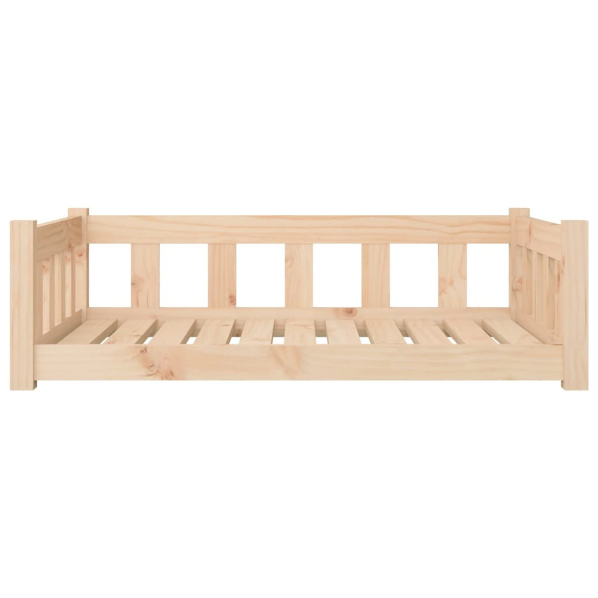 Ein Bettrahmen aus Holz mit Lattenrost.