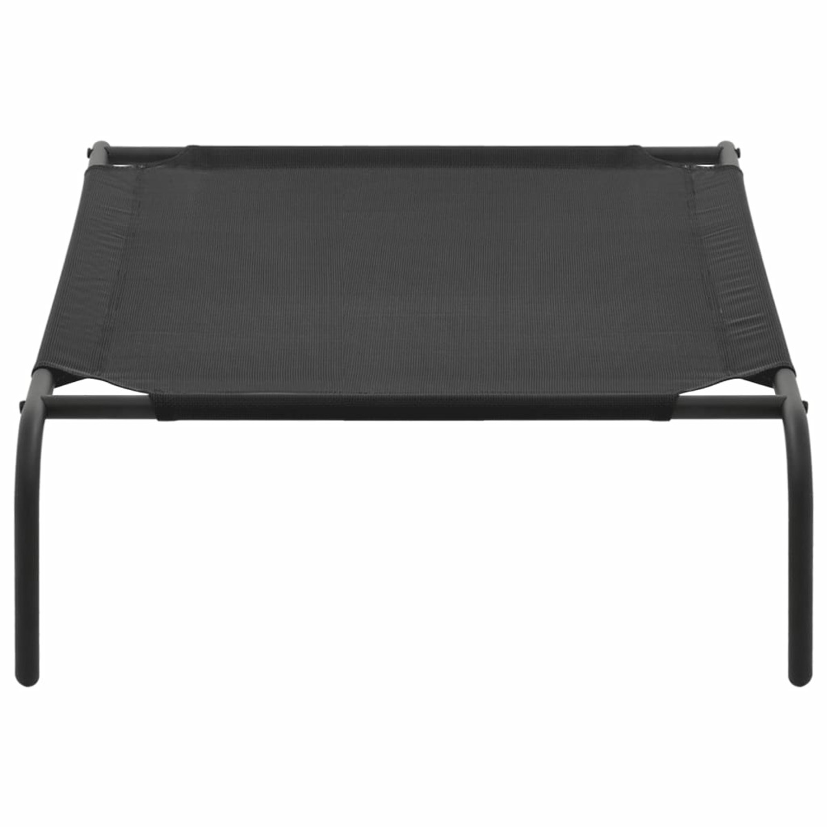 Schwarzer Hundebettrahmen. Das Bett hat einen schwarzen Rahmen und schwarzes Netzgewebe.