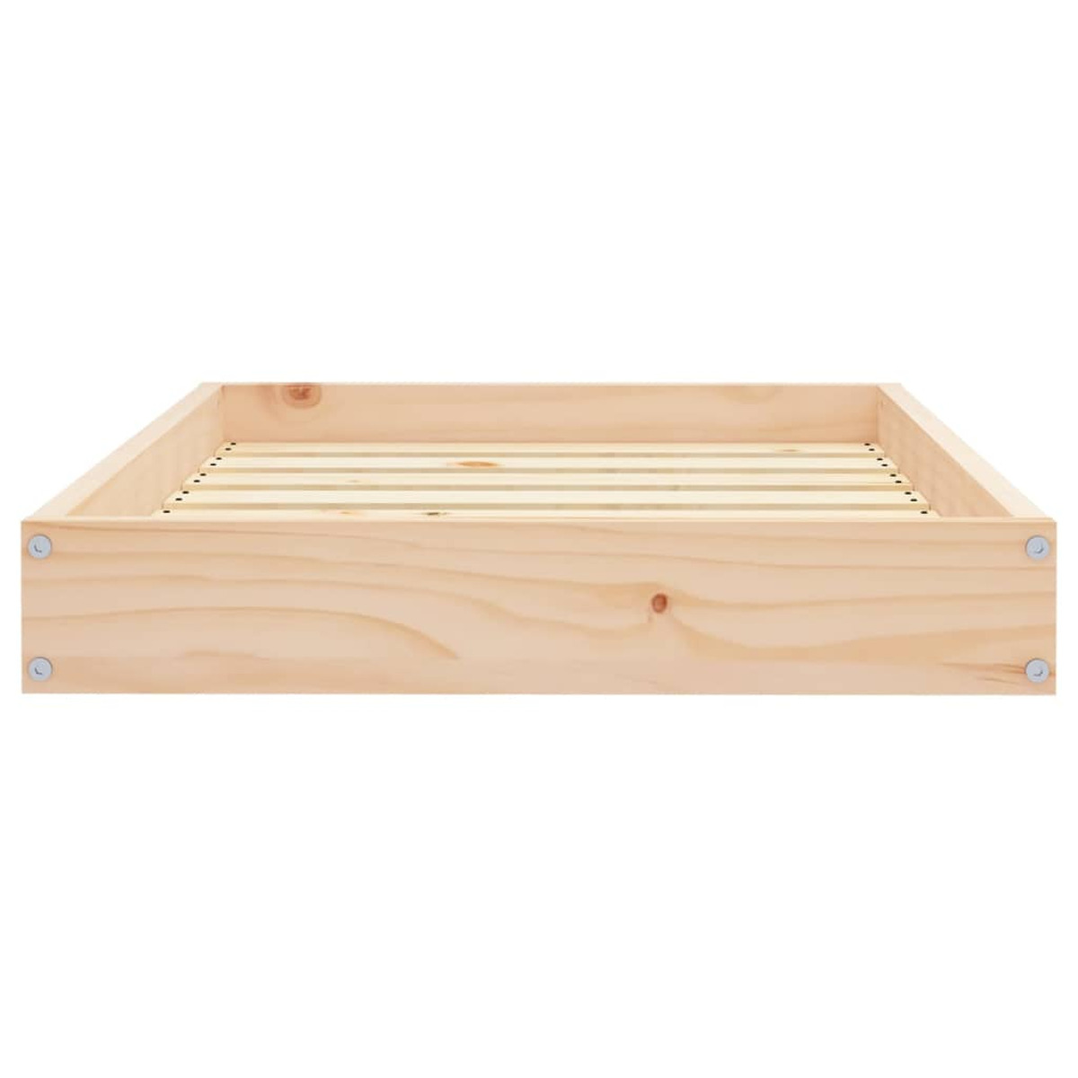 Bettrahmen aus Holz, helle Farbe, mit Holzlatten.