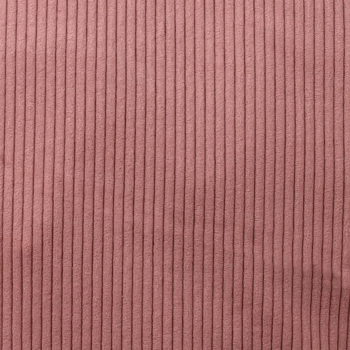 Nahaufnahme eines rosa Cordstoffs. Vertikale Rippen erzeugen ein strukturiertes Aussehen.