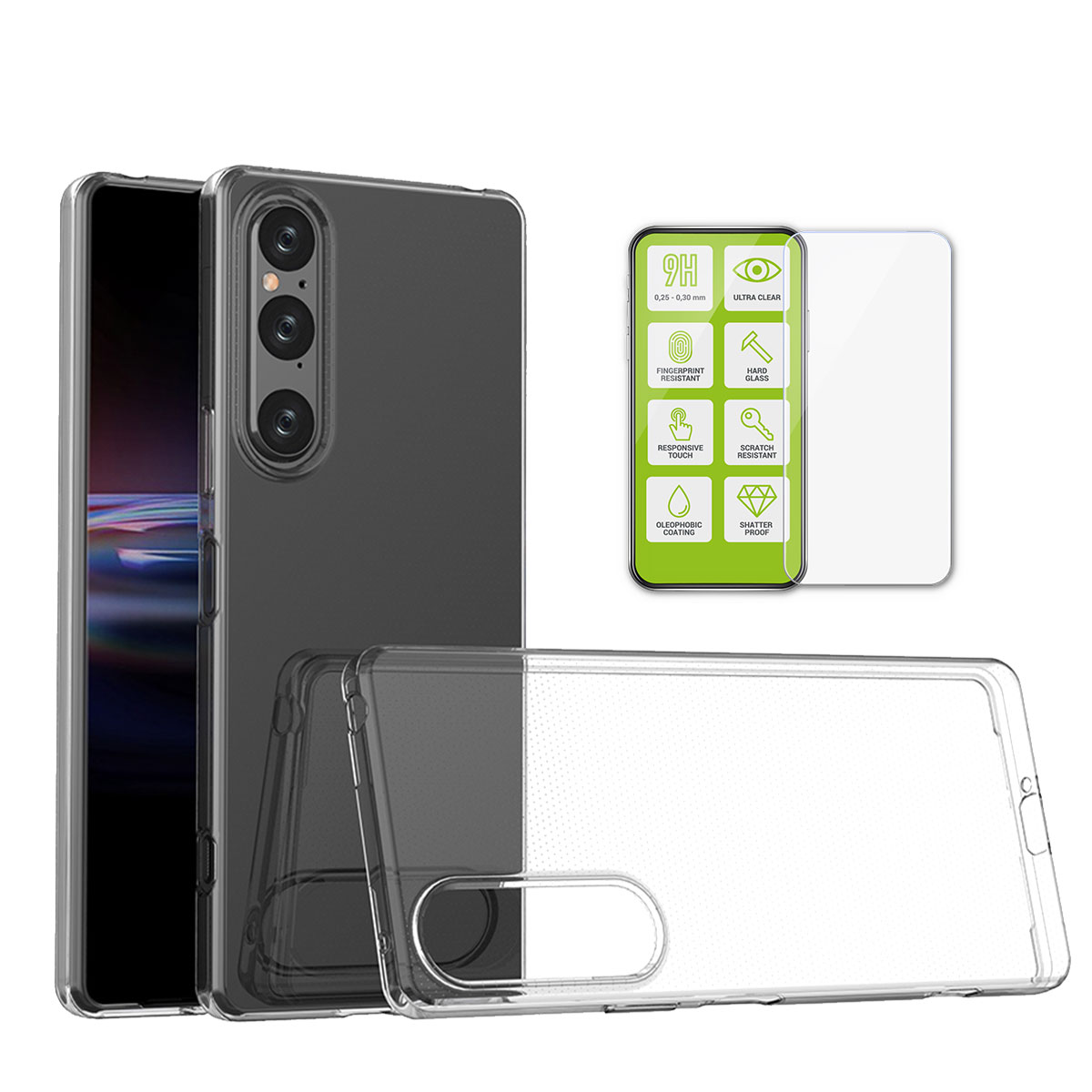 + V 5. Hülle Hartglas WIGENTO Backcover, Transparent 1 Xperia Generation, dünn Produktset Silikon Sony, Panzer Folie,