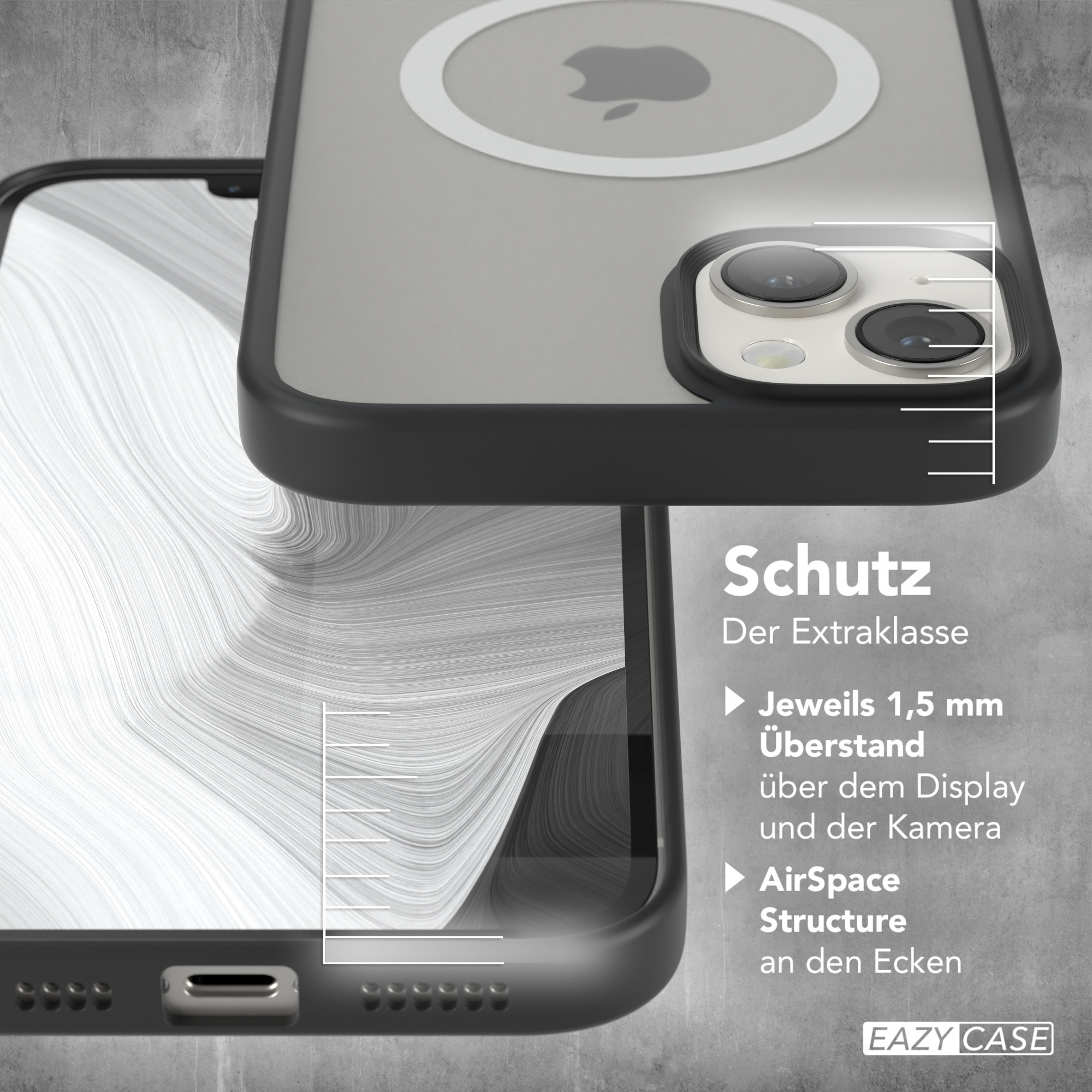 Eine transparente Handyhülle schützt ein Telefon und zeigt seine Funktionen. Es hat zusätzlichen Schutz für das Display.