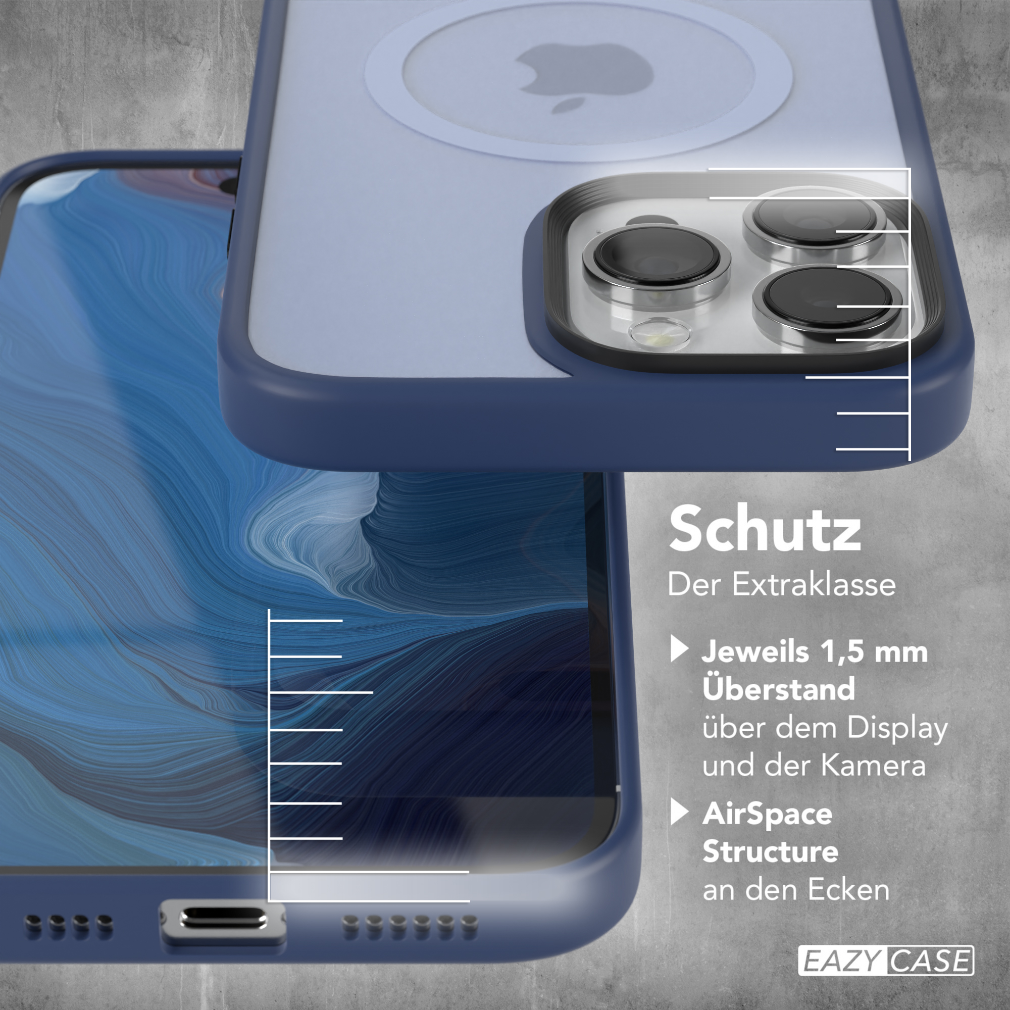 EAZY CASE Outdoor Case Matt MagSafe, Dunkelblau Pro iPhone mit Backcover, Apple, 14 Max