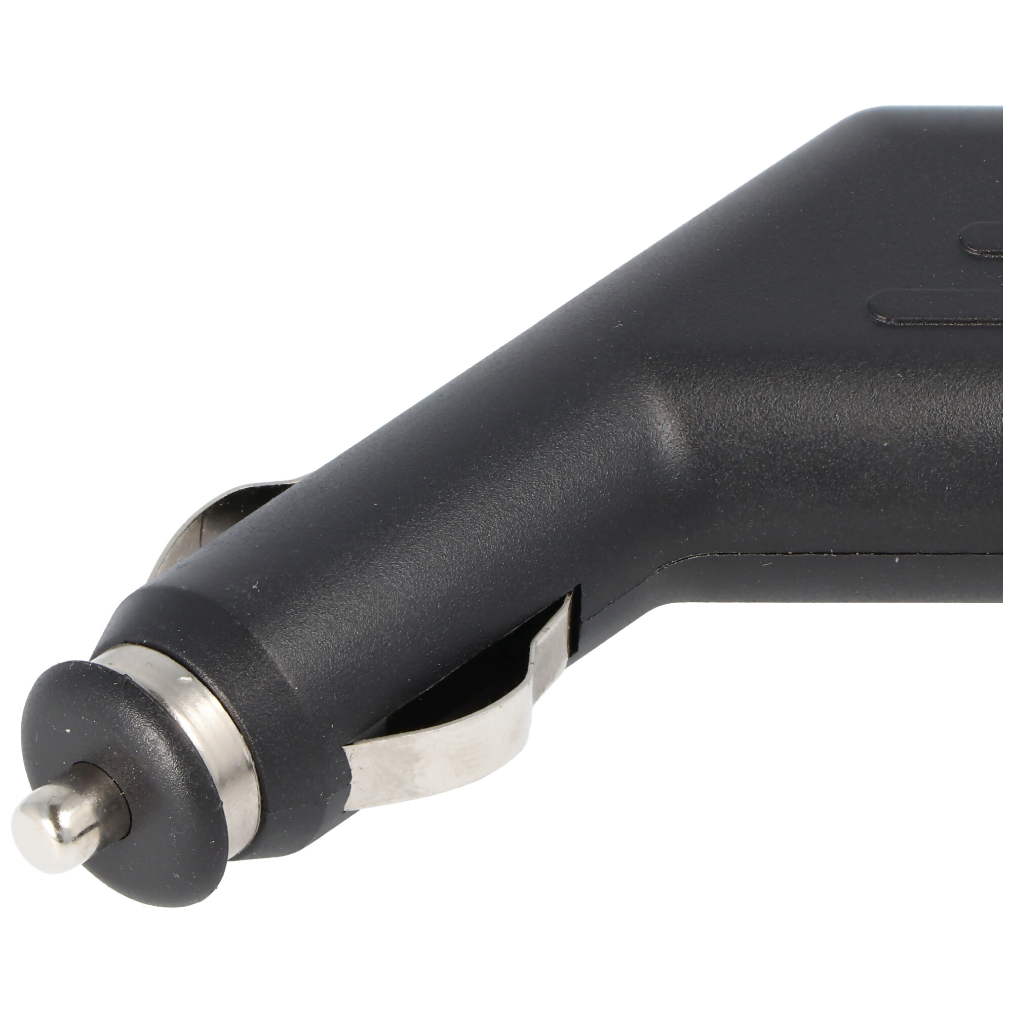 Schwarzer Auto-Ladegerätadapter, mit silberner Spitze und schwarzem Gehäuse.