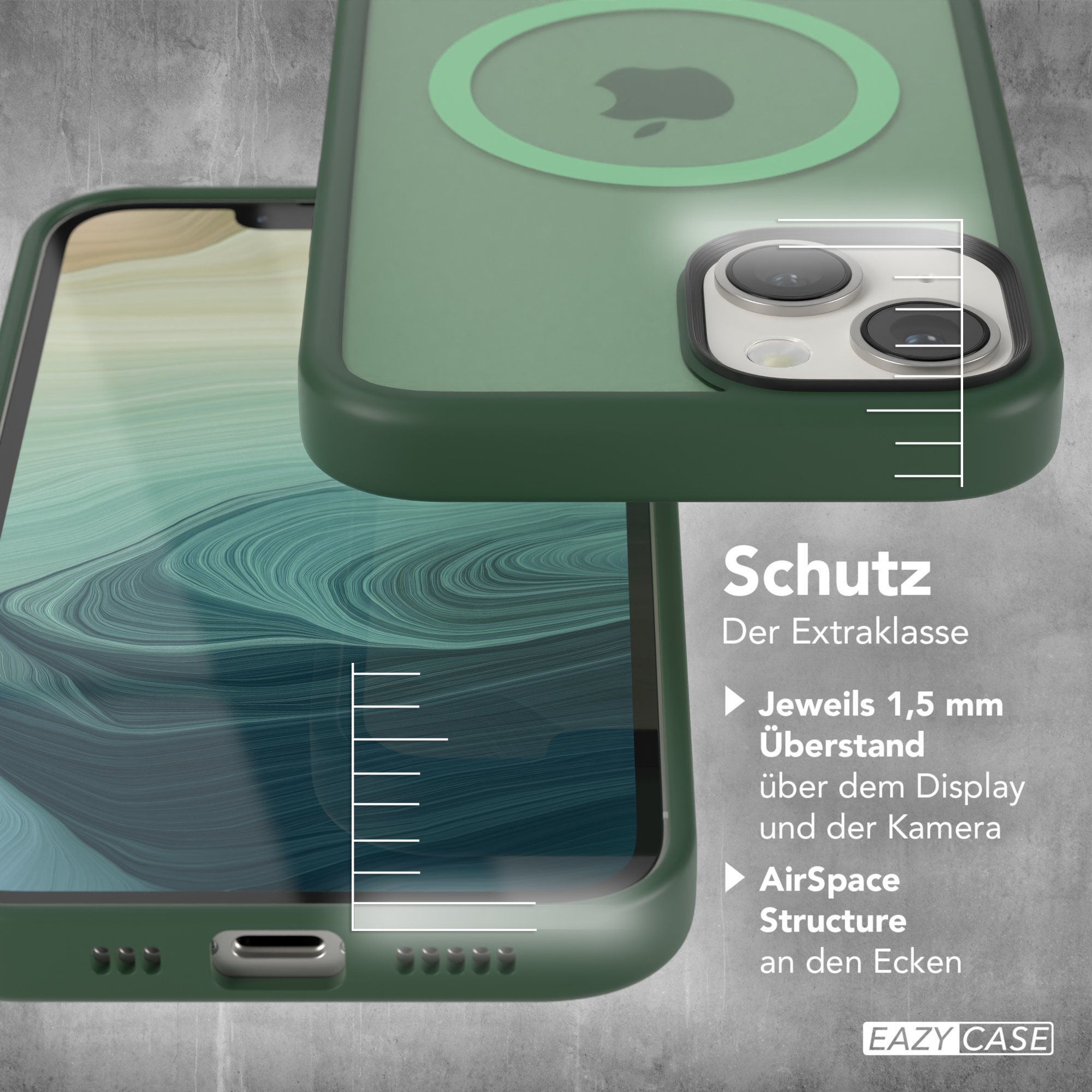 EAZY CASE Outdoor / 13, 14 iPhone Backcover, Apple, iPhone Matt MagSafe, Dunkelgrün Case mit