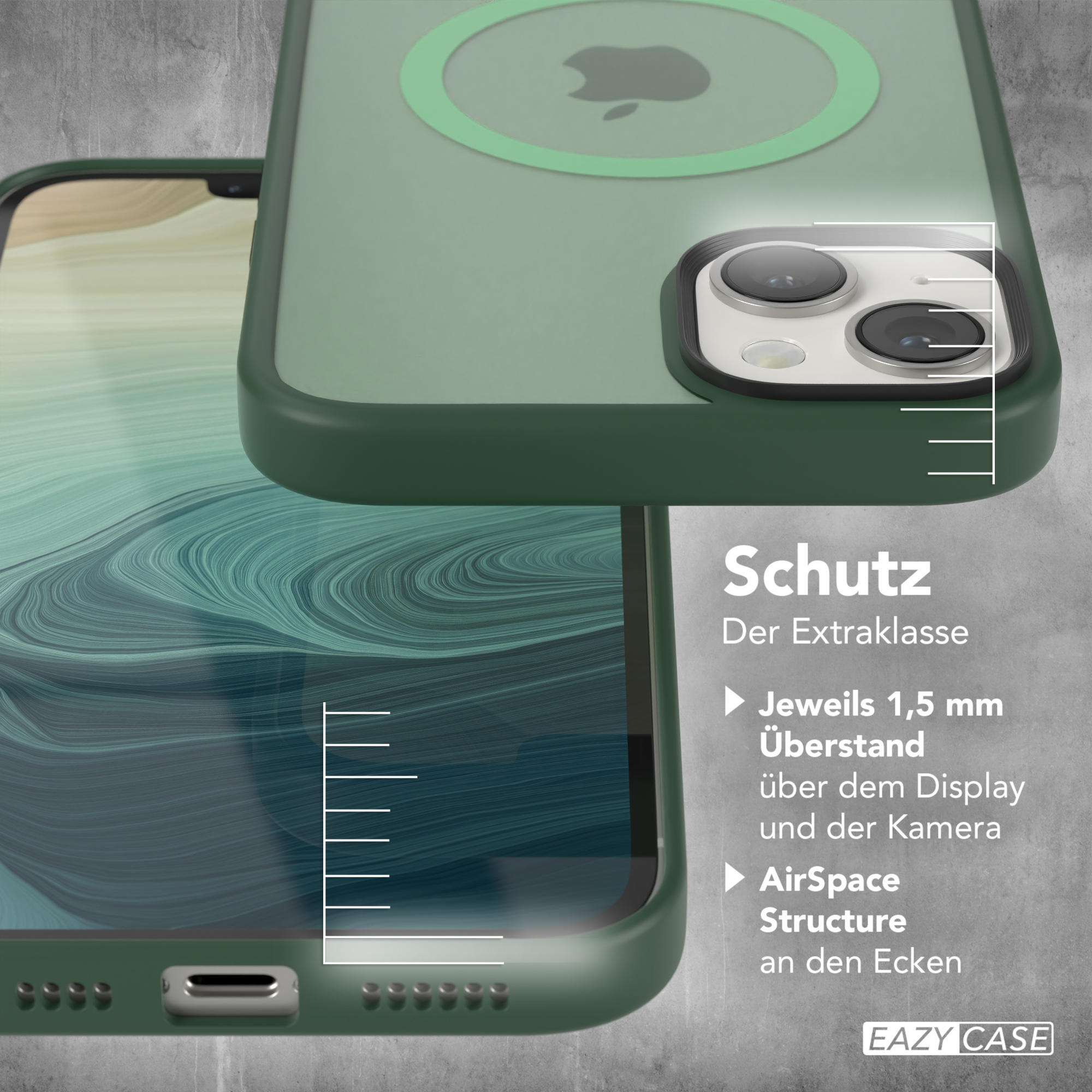EAZY CASE Outdoor Matt MagSafe, Case Apple, iPhone Backcover, mit Dunkelgrün 14 Plus
