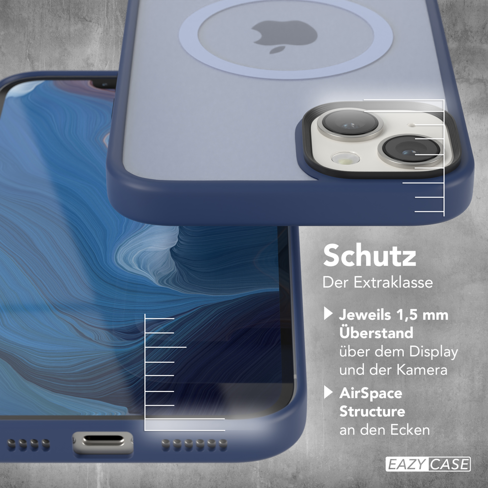 Plus, EAZY 14 Apple, Outdoor CASE iPhone Dunkelblau Matt mit MagSafe, Backcover, Case