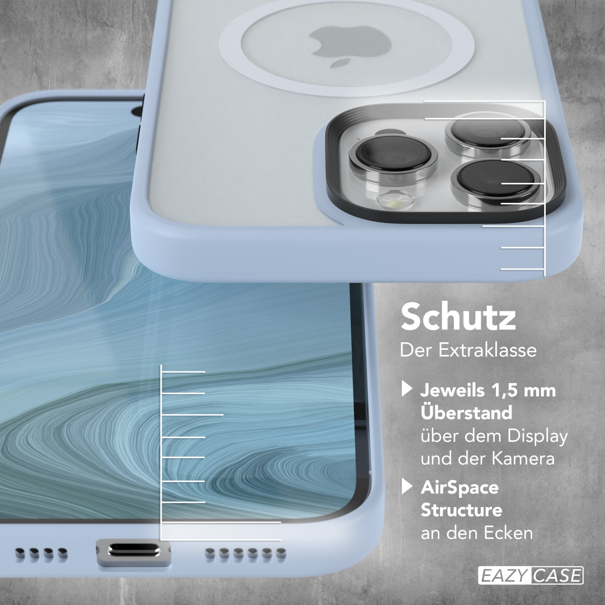 EAZY CASE Outdoor Case iPhone mit Max, Apple, Matt Backcover, Pro 14 Hellblau MagSafe