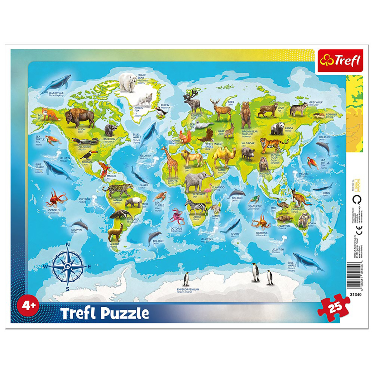 mit Puzzle Tiermotiven TREFL Weltkarte