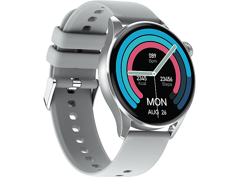 SYNTEK Smart Watch Grau Bluetooth Anruf Herzfrequenz Sportuhr Smartwatch Zinklegierung + Vakuumbeschichtung Silikon, Gürtel, Grau
