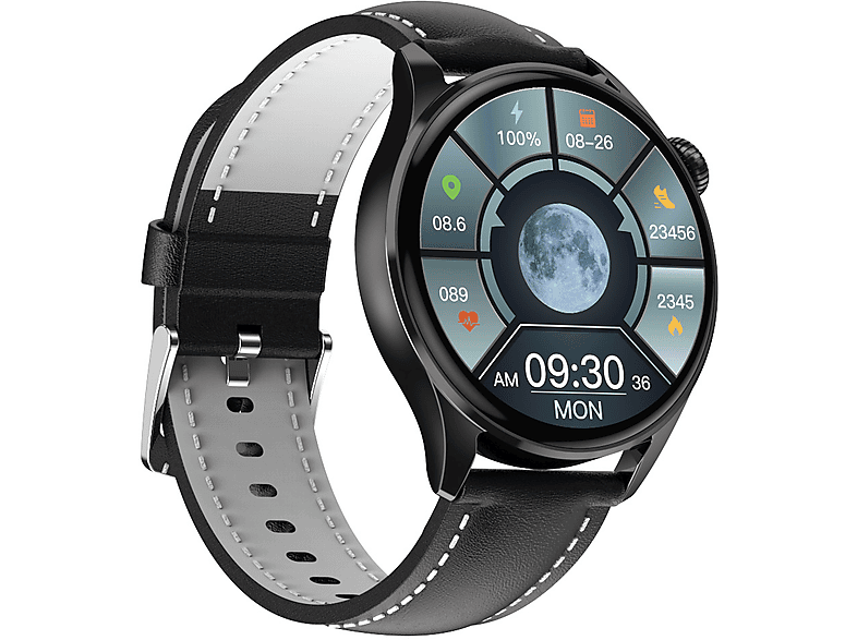 SYNTEK Smart Watch Schwarz Bluetooth Call Herzfrequenz Sportuhr Smartwatch Zinklegierung + Vakuumbeschichtung Silikon, Gürtel, Schwarz