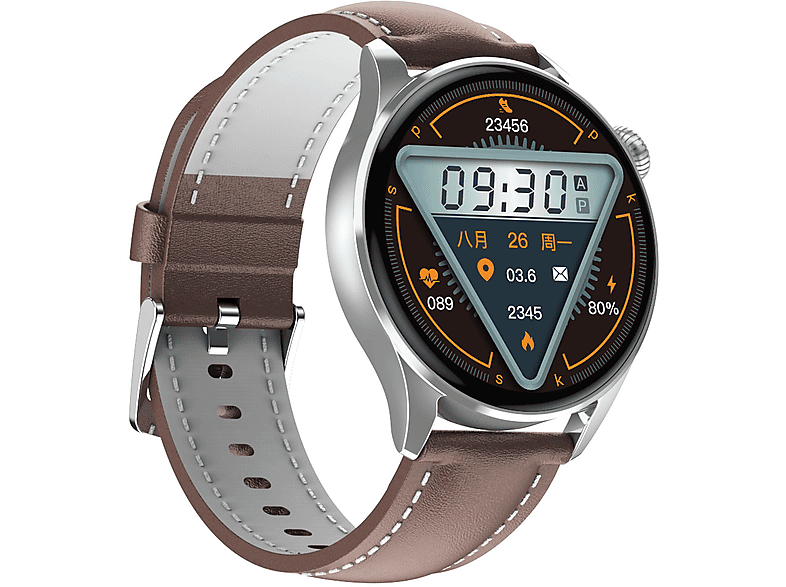 ENBAOXIN Q3 MAX Smart Sports Watch - GPS-Sport-Track, NFC-Zugangsschlüssel, AI-Sprachassistent Smartwatch Zinklegierung + Vakuumbeschichtung Silikon, Gürtel, Braun | Wasserdichte Smartwatches