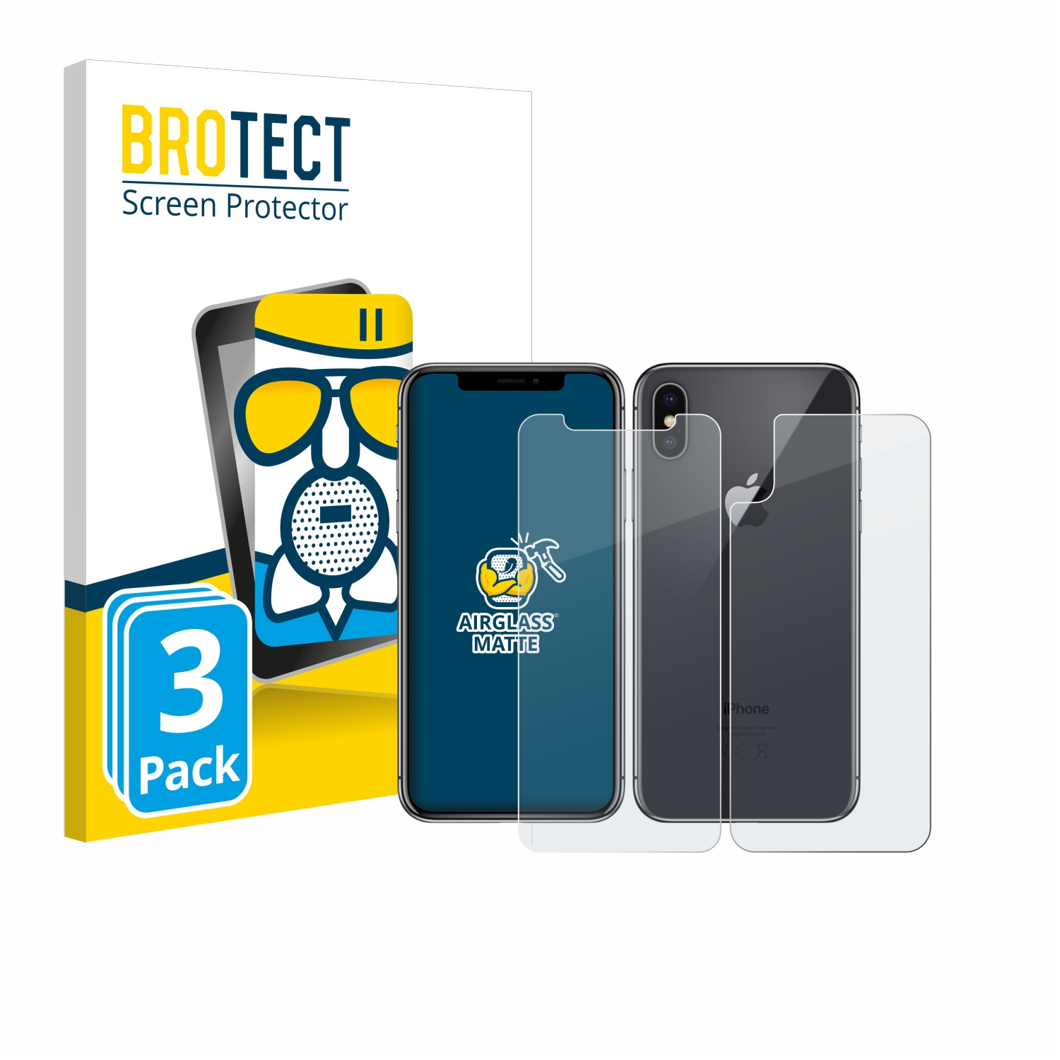 BROTECT 3x Airglass Schutzfolie(für Apple iPhone matte X)