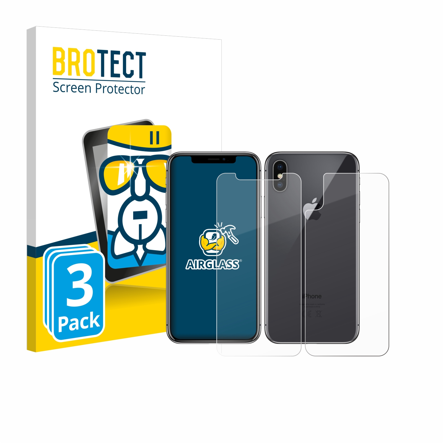 BROTECT 3x Airglass Schutzfolie(für Apple iPhone klare X)