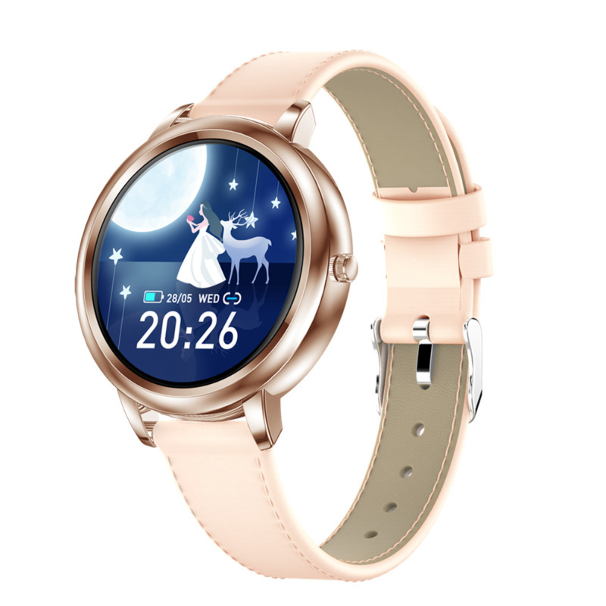 SYNTEK Smart Watch Smart Touch Rose Watch Smartwatch Gold Stahl, gold IP68 Screen Full Herzfrequenzmesser Slim Wasserdicht