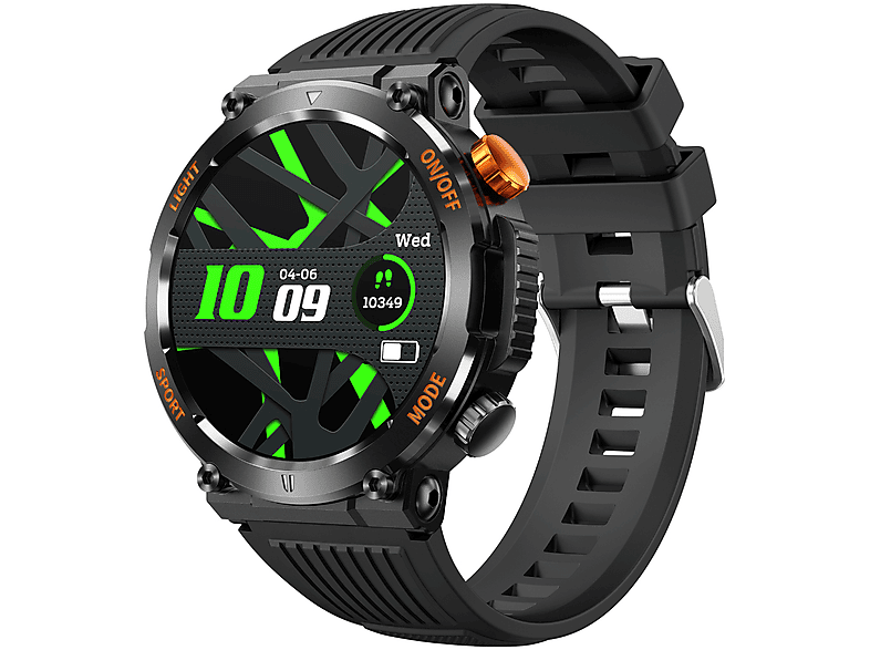 SYNTEK Smart Watch Schwarz Herzfrequenz Uhr Smartwatch Bluetooth Kompass Silikon, Silikon LED Beleuchtung Blutdruckmessgerät Sprechende Schwarz