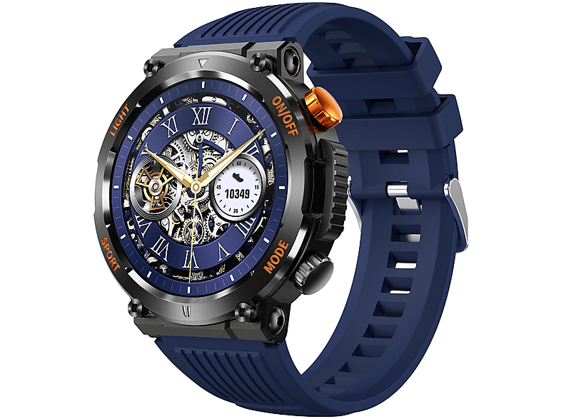 SYNTEK Smart Watch Outdoor Sportuhr Wasserdicht Herzfrequenzmesser LED Beleuchtung Kompass Smartwatch Silikon Silikon, Blau