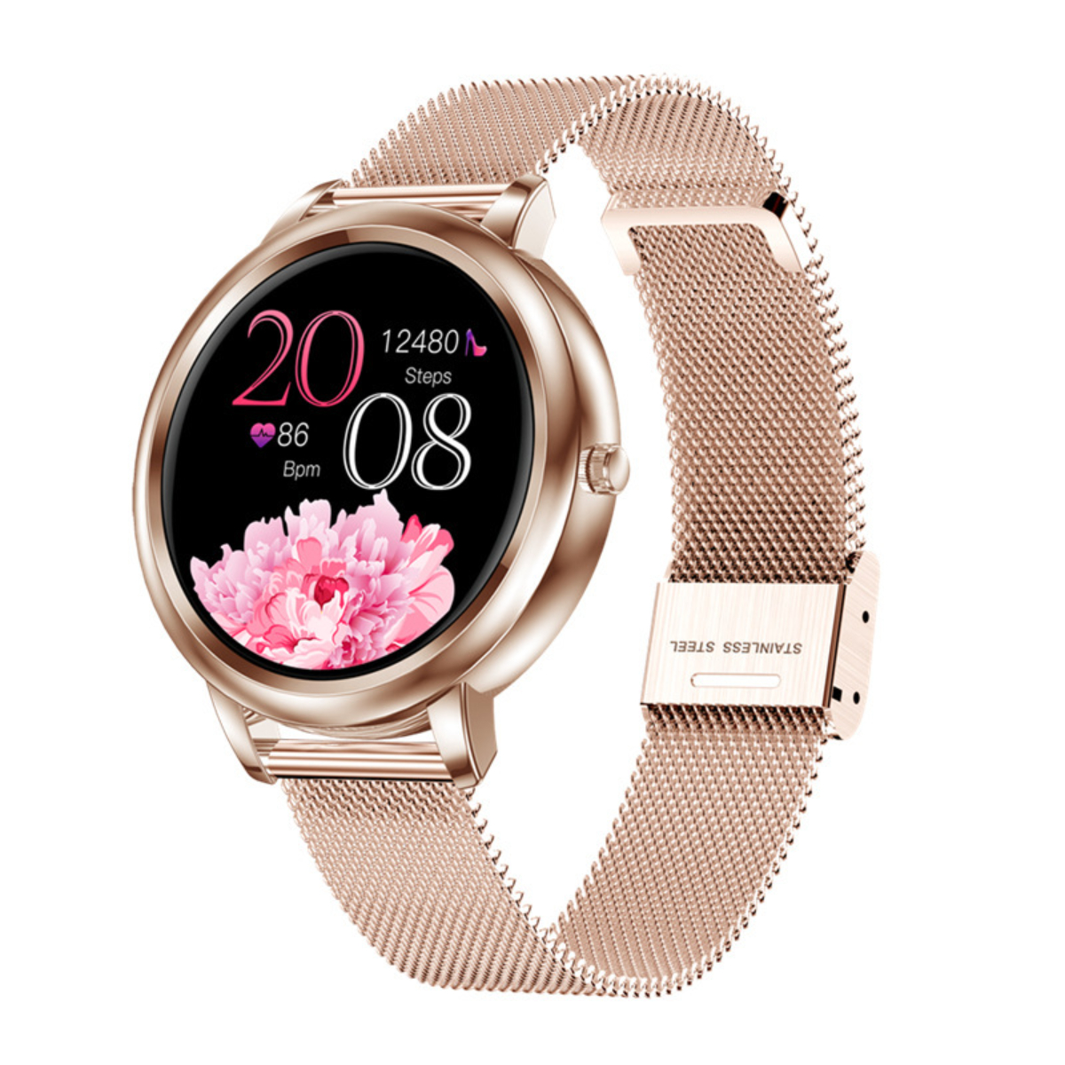 SYNTEK Smart Watch Rose Gold Stahl, Slim Screen IP68 Full Wasserdicht Touch Watch Herzfrequenzmesser Smartwatch Smart gold