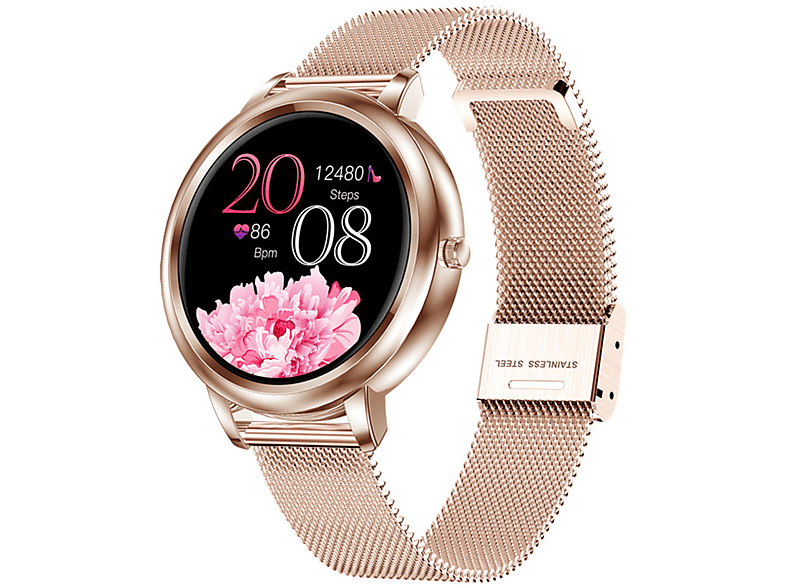 SYNTEK Smart Watch Rose Gold Slim Full Touch Screen Herzfrequenzmesser IP68 Wasserdicht Smart Watch Smartwatch Stahl, gold