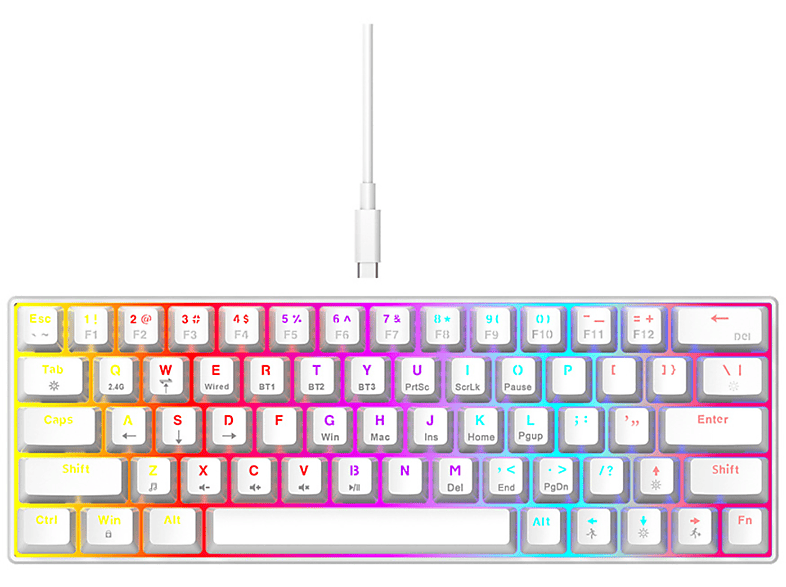 DEBUY Schwarze mechanische Tastatur Anpassbare Tastatur mit 63 Tasten, farbigen Tasten und separatem Kabel, Tastatur, Mechanisch