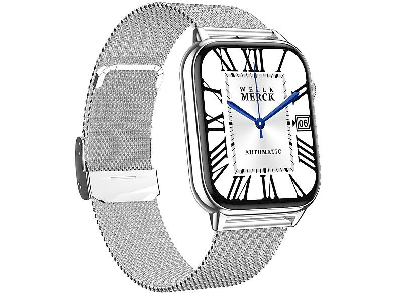 SYNTEK Smart Watch Silber Blutdruck Herzfrequenz Sauerstoff Überwachung NFC Stahlband Uhr Smartwatch Stahlgürtel, Silber