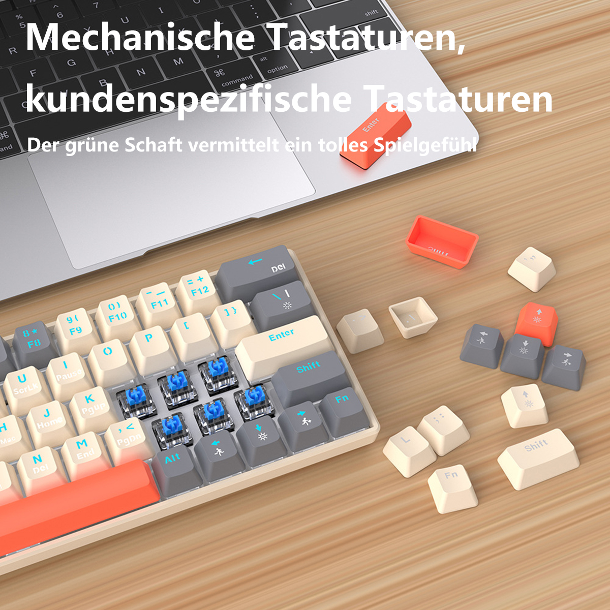 DEBUY Schwarze mechanische Tastatur Tastatur, Anpassbare Mechanisch Tasten Tasten, farbigen separatem Kabel, 63 und mit Tastatur