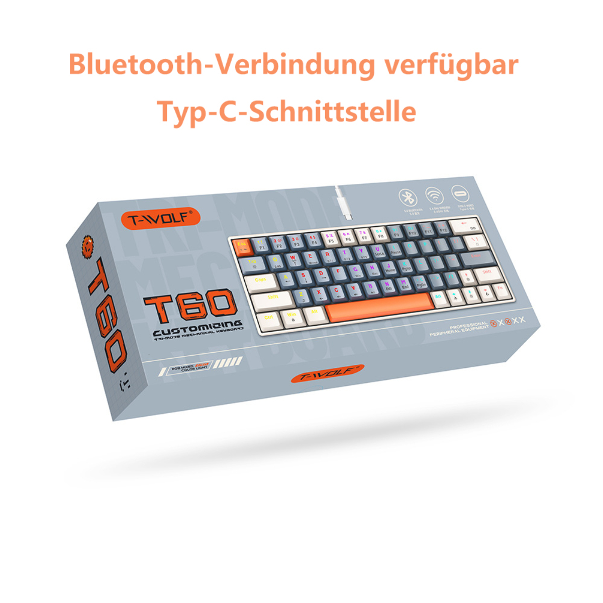 DEBUY Schwarze mechanische Tastatur Tastatur, Anpassbare Mechanisch Tasten Tasten, farbigen separatem Kabel, 63 und mit Tastatur