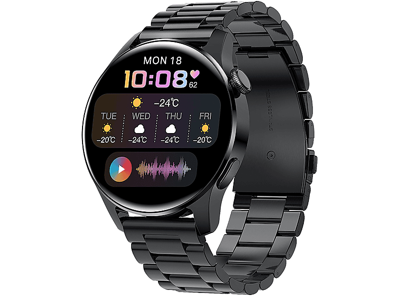 SYNTEK Smart-Armband Herzfrequenz Blutdruck Sauerstoff Musik Schrittzähler Bluetooth Talk Smart Watch Smartwatch Stahlgürtel, Schwarz