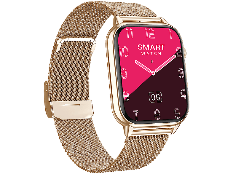 SYNTEK Smart Watch Gold Blutdruck Herzfrequenz Sauerstoffüberwachung NFC Stahlbanduhr Smartwatch Gold Stahlgürtel, Gold