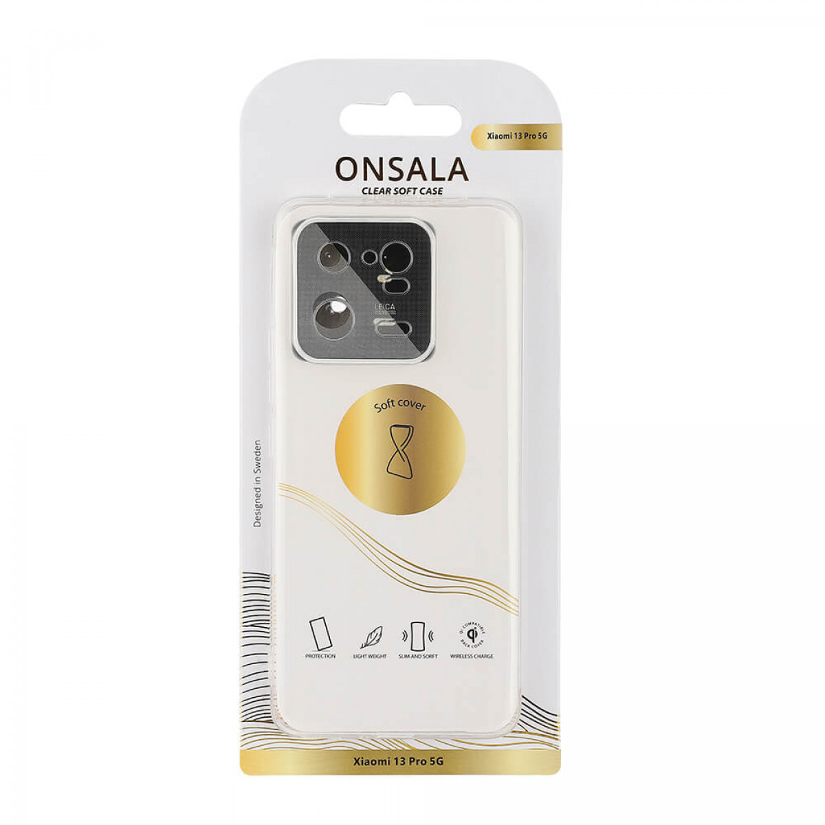 Telefonhüllenverpackung für Xiaomi 13 Pro 5G mit Telefonbild und klarer Softcase.